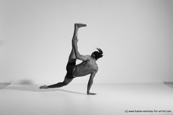 Underwear Gymnastic poses Man Black Athletic Black Dancing Dreadlocks Dynamic poses Academic