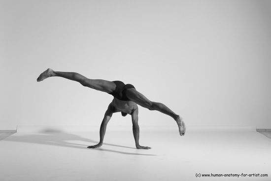 Underwear Gymnastic poses Man Black Athletic Black Dancing Dreadlocks Dynamic poses Academic