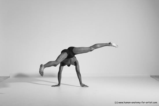 Underwear Gymnastic poses Man Black Athletic Black Dancing Dreadlocks Dynamic poses Academic