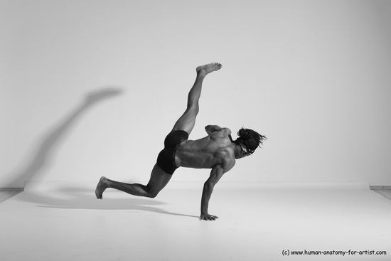 Underwear Gymnastic poses Man Black Athletic Black Dancing Dreadlocks Dynamic poses Academic