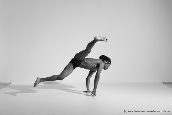 Underwear Gymnastic poses Man Black Athletic Black Dancing Dreadlocks Dynamic poses Academic