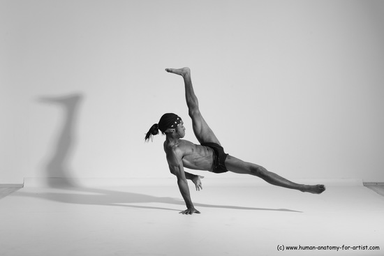 Underwear Gymnastic poses Man Black Athletic Black Dancing Dreadlocks Dynamic poses Academic