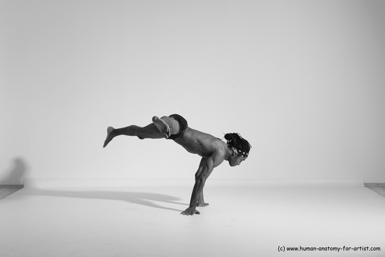 Underwear Gymnastic poses Man Black Athletic Black Dancing Dreadlocks Dynamic poses Academic