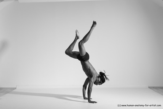 Underwear Gymnastic poses Man Black Athletic Black Dancing Dreadlocks Dynamic poses Academic