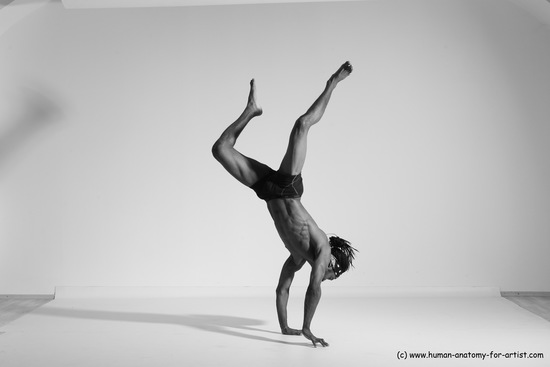 Underwear Gymnastic poses Man Black Athletic Black Dancing Dreadlocks Dynamic poses Academic