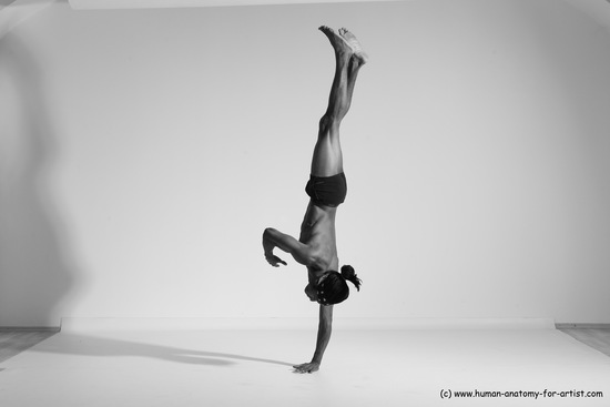 Underwear Gymnastic poses Man Black Athletic Black Dancing Dreadlocks Dynamic poses Academic