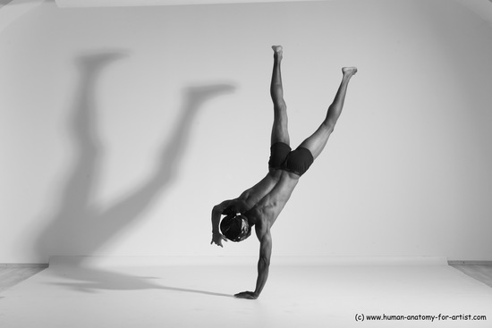 Underwear Gymnastic poses Man Black Athletic Black Dancing Dreadlocks Dynamic poses Academic