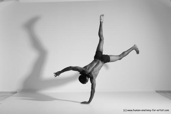 Underwear Gymnastic poses Man Black Athletic Black Dancing Dreadlocks Dynamic poses Academic