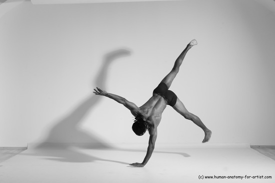 Underwear Gymnastic poses Man Black Athletic Black Dancing Dreadlocks Dynamic poses Academic