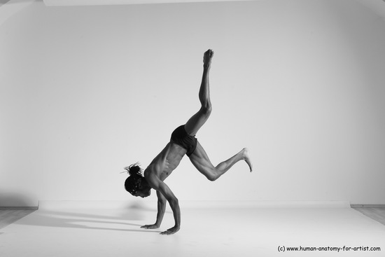 Underwear Gymnastic poses Man Black Athletic Black Dancing Dreadlocks Dynamic poses Academic