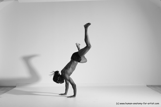 Underwear Gymnastic poses Man Black Athletic Black Dancing Dreadlocks Dynamic poses Academic