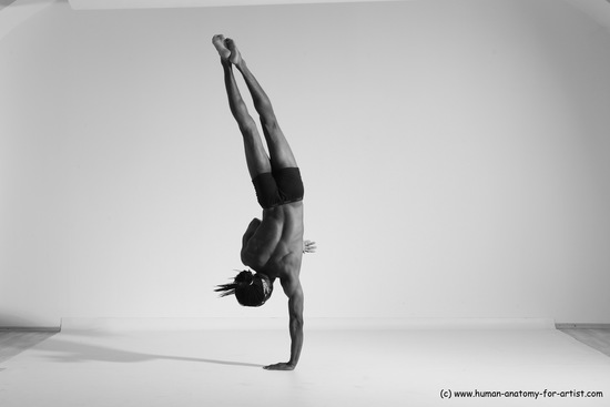 Underwear Gymnastic poses Man Black Athletic Black Dancing Dreadlocks Dynamic poses Academic