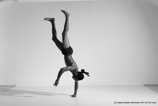 Underwear Gymnastic poses Man Black Athletic Black Dancing Dreadlocks Dynamic poses Academic