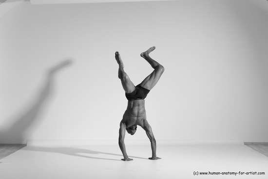 Underwear Gymnastic poses Man Black Athletic Black Dancing Dreadlocks Dynamic poses Academic