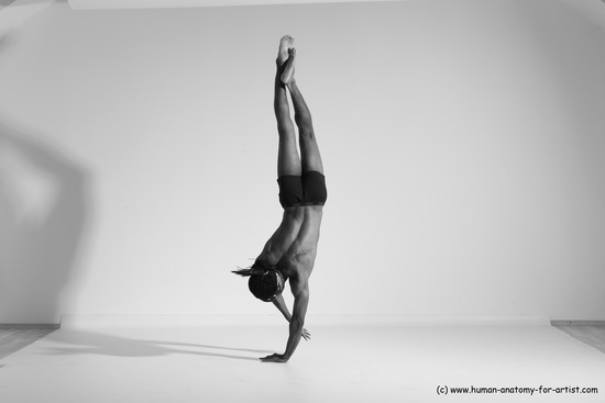 Underwear Gymnastic poses Man Black Athletic Black Dancing Dreadlocks Dynamic poses Academic