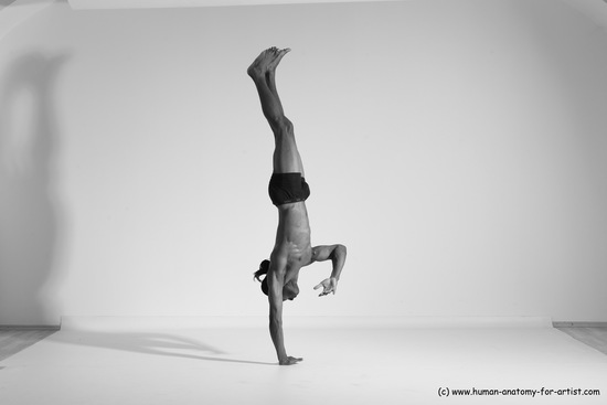 Underwear Gymnastic poses Man Black Athletic Black Dancing Dreadlocks Dynamic poses Academic