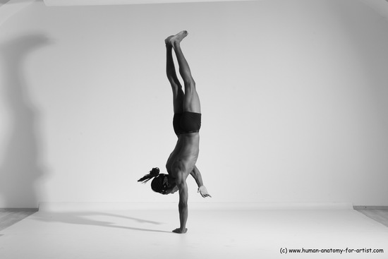 Underwear Gymnastic poses Man Black Athletic Black Dancing Dreadlocks Dynamic poses Academic