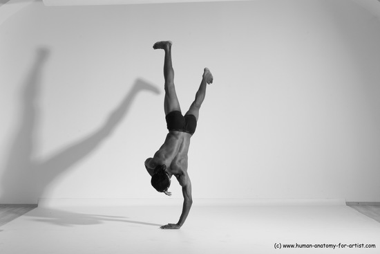 Underwear Gymnastic poses Man Black Athletic Black Dancing Dreadlocks Dynamic poses Academic