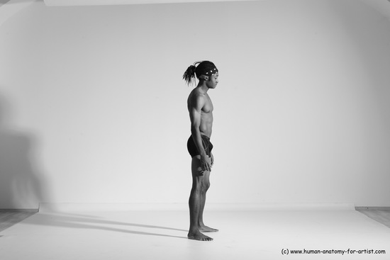 Underwear Gymnastic poses Man Black Athletic Black Dancing Dreadlocks Dynamic poses Academic