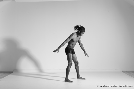 Underwear Gymnastic poses Man Black Athletic Black Dancing Dreadlocks Dynamic poses Academic