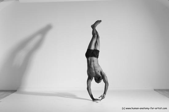 Underwear Gymnastic poses Man Black Athletic Black Dancing Dreadlocks Dynamic poses Academic