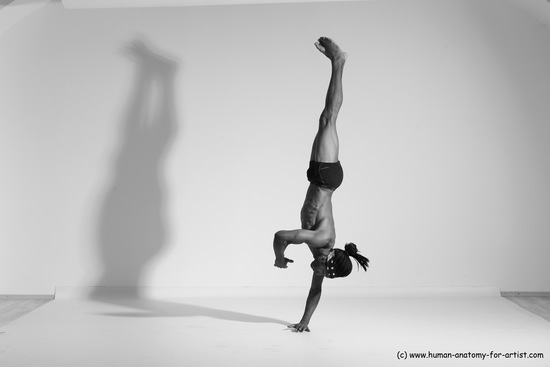 Underwear Gymnastic poses Man Black Athletic Black Dancing Dreadlocks Dynamic poses Academic