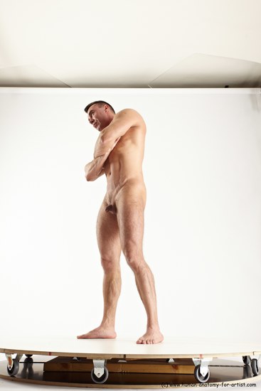 Nude Man White Standing poses - ALL Muscular Short Brown Standing poses - simple Multi angles poses Realistic