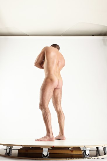 Nude Man White Standing poses - ALL Muscular Short Brown Standing poses - simple Multi angles poses Realistic