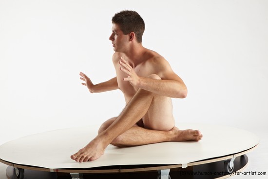 Nude Man White Sitting poses - simple Average Short Brown Sitting poses - ALL Realistic