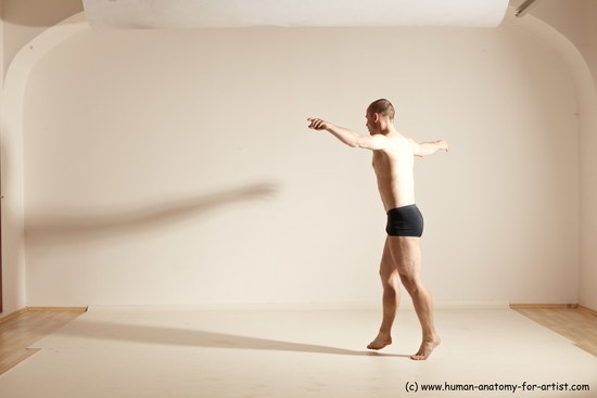 Underwear Gymnastic poses Man White Slim Bald Dancing Dynamic poses Academic