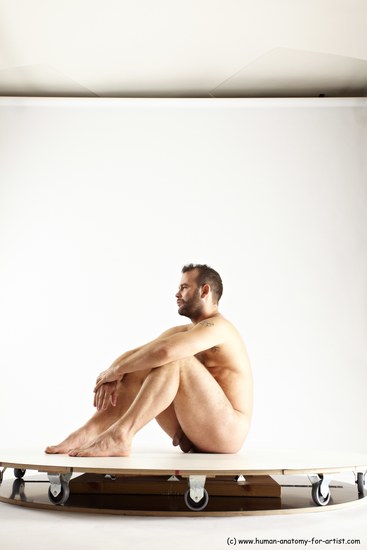 Nude Man White Sitting poses - simple Average Short Brown Sitting poses - ALL Multi angles poses Realistic