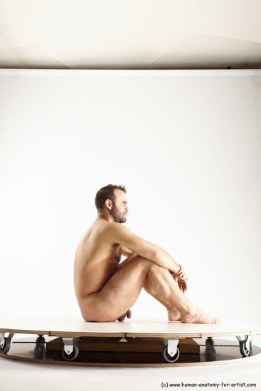 Nude Man White Sitting poses - simple Average Short Brown Sitting poses - ALL Multi angles poses Realistic