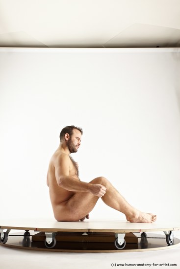 Nude Man White Sitting poses - simple Average Short Brown Sitting poses - ALL Multi angles poses Realistic