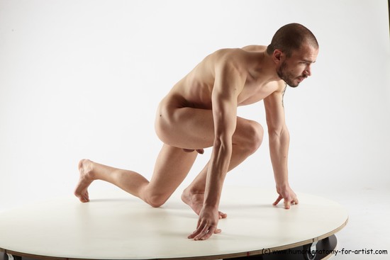 Nude Man White Kneeling poses - ALL Slim Short Brown Kneeling poses - on one knee Realistic