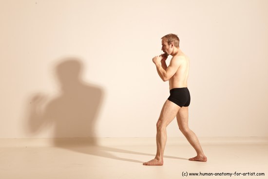 Underwear Martial art Man White Moving poses Slim Short Blond Dynamic poses Academic