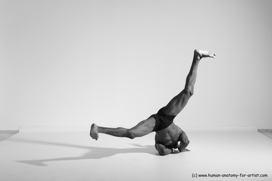 Underwear Gymnastic poses Man Black Athletic Black Dancing Dreadlocks Dynamic poses Academic