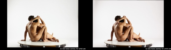 Nude Woman - Man White Sitting poses - simple Muscular Short Brown Sitting poses - ALL 3D Stereoscopic poses Realistic