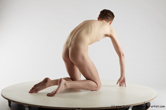 Nude Man White Kneeling poses - ALL Slim Short Brown Kneeling poses - on both knees Realistic