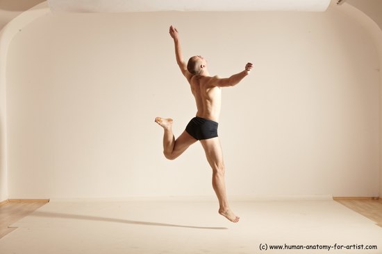 Underwear Gymnastic poses Man White Slim Bald Dancing Dynamic poses Academic