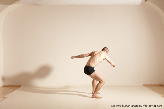 Underwear Gymnastic poses Man White Slim Bald Dancing Dynamic poses Academic