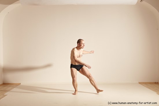 Underwear Gymnastic poses Man White Slim Bald Dancing Dynamic poses Academic