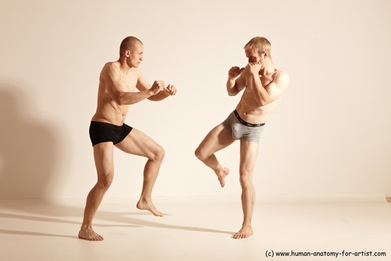 Underwear Martial art Man - Man White Moving poses Slim Short Blond Dynamic poses Academic