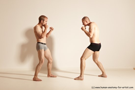 Underwear Martial art Man - Man White Moving poses Slim Short Blond Dynamic poses Academic