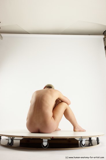 Nude Woman - Man White Sitting poses - simple Slim Long Blond Sitting poses - ALL Multi angles poses Realistic