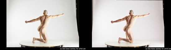 Nude Man White Kneeling poses - ALL Muscular Bald Kneeling poses - on one knee 3D Stereoscopic poses Realistic