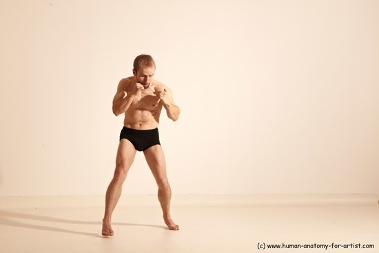 Underwear Martial art Man White Moving poses Slim Short Blond Dynamic poses Academic