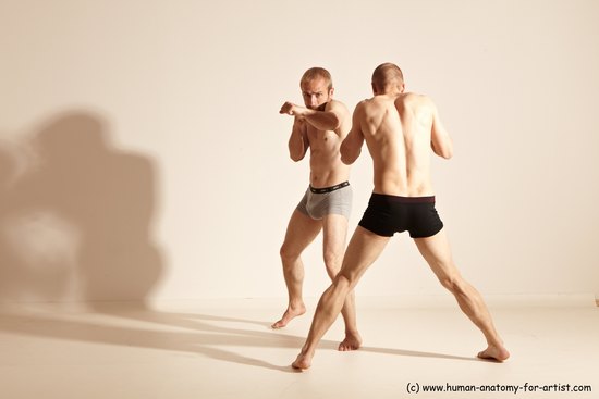 Underwear Martial art Man - Man White Moving poses Slim Short Blond Dynamic poses Academic