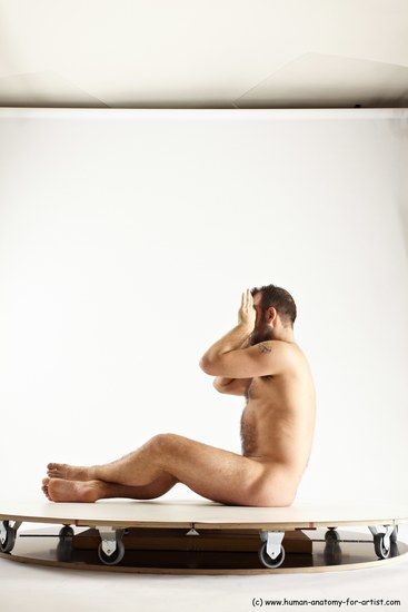 Nude Man White Sitting poses - simple Average Short Brown Sitting poses - ALL Multi angles poses Realistic