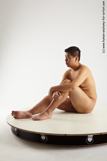 Nude Man Asian Sitting poses - simple Average Short Black Sitting poses - ALL Realistic