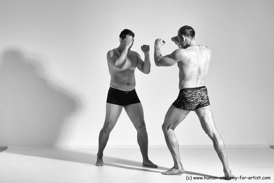 Underwear Martial art Man - Man White Moving poses Athletic Short Brown Dynamic poses Academic